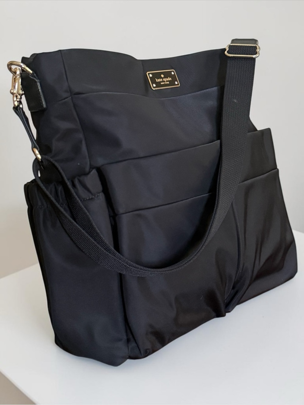 Kate Spade Black Nylon Multi Pocket Utility Diaper Crossbody Shoulder Tote - Picture 3 of 13